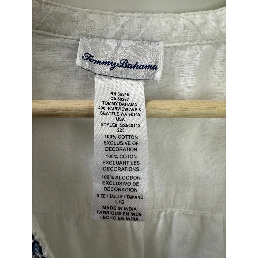 Tommy Bahama Cotton Clip Embroidered Tiered Cover Up Dress White & Blue Large - Picture 6 of 11